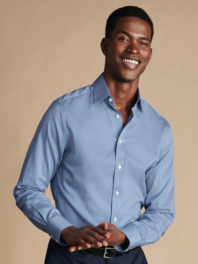 Charles Tyrwhitt Blue Slim Fit Non-Iron Puppytooth Shirt - Image 1 of 6