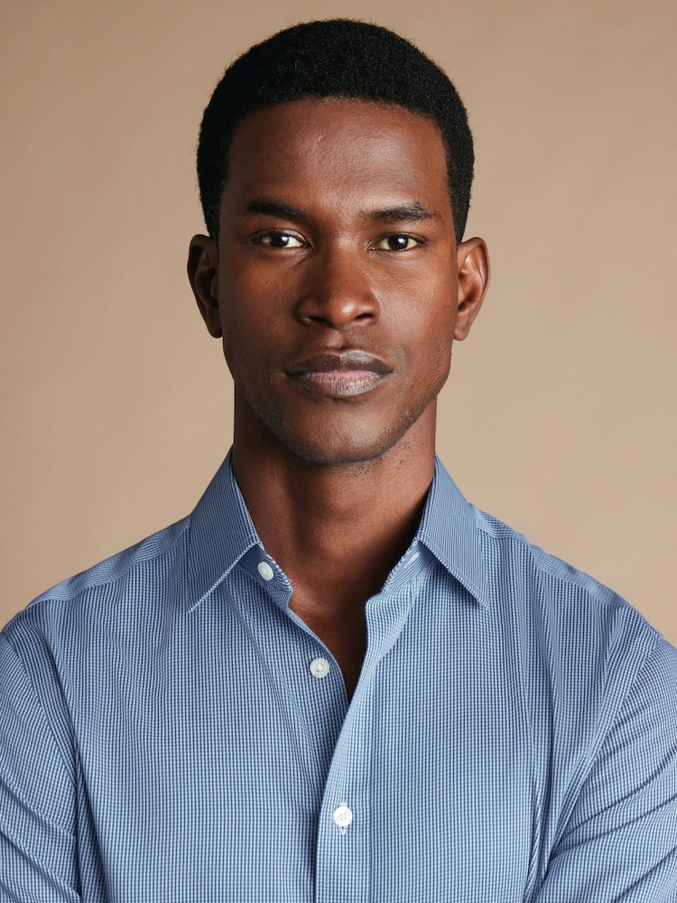 Charles Tyrwhitt Blue Slim Fit Non-Iron Puppytooth Shirt - Image 2 of 6