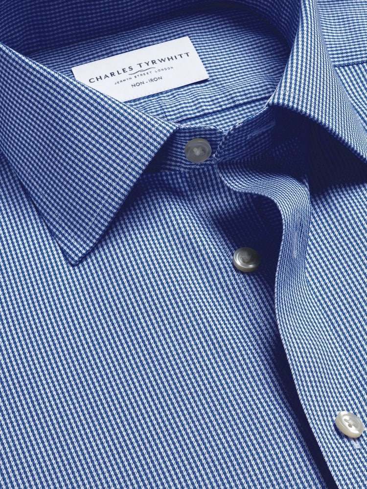 Charles Tyrwhitt Blue Slim Fit Non-Iron Puppytooth Shirt - Image 6 of 6