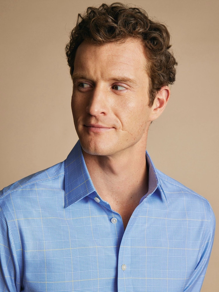 Charles Tyrwhitt Blue Slim Fit Non-Iron Prince of Wales Shirt - Image 2 of 6