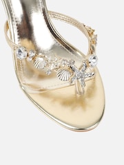 Simmi London Gold Silla Shell Detail Toe Thong Heeled Sandals - Image 3 of 4