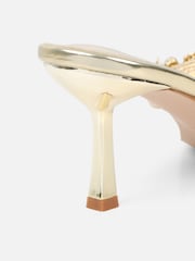 Simmi London Gold Silla Shell Detail Toe Thong Heeled Sandals - Image 4 of 4