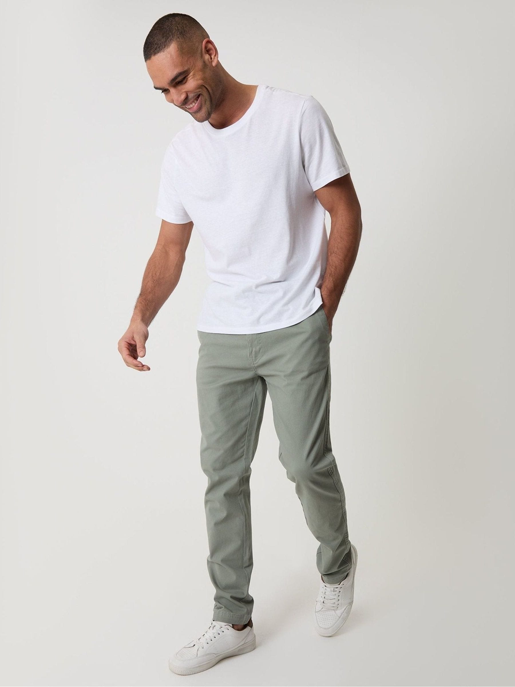 Threadbare Men's Sage Cotton Chino Trousers With Stretch - Image 1