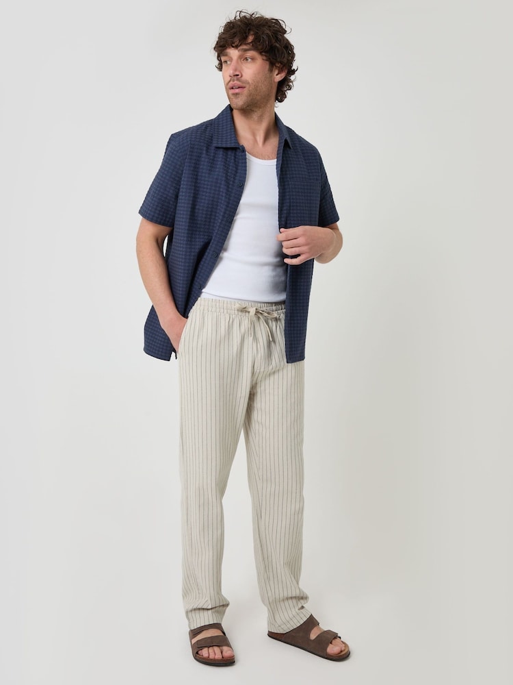 Threadbare Natural Stripe Straight Fit Cotton Trousers - Image 1 of 4 Threadbare Natural Stripe Straight Fit Cotton Trousers - Image 1 of 4