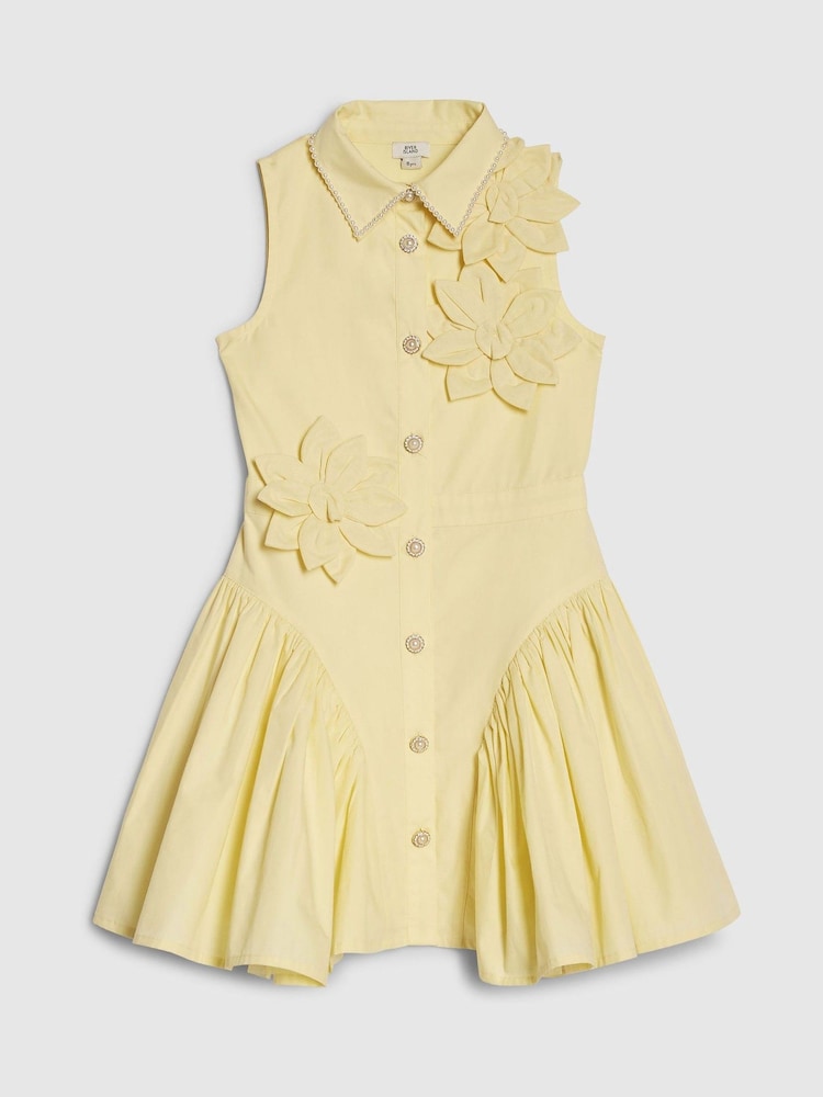 River Island Yellow 3D Flower Prom Dress - Image 1 of 4