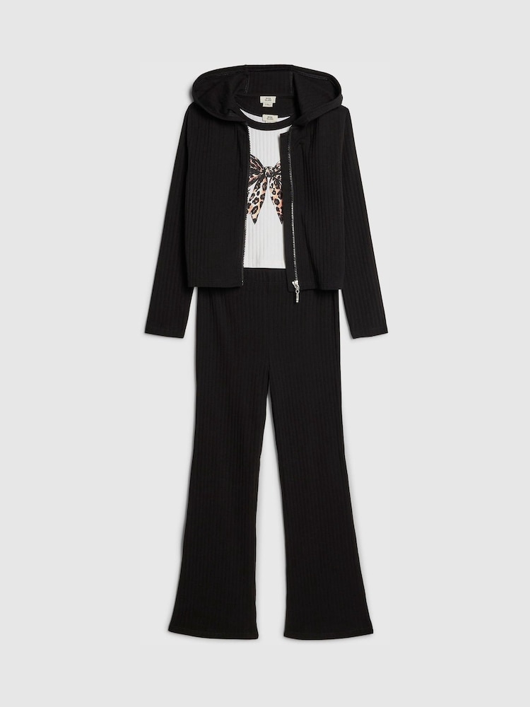 River Island Black Bow Tank Hoodie & Kickflare Set 3 Piece - Image 1 of 4