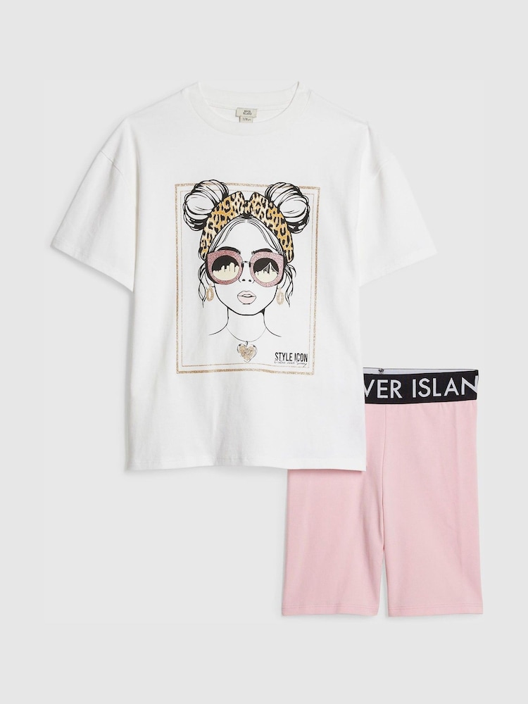 River Island Iconic T-Shirt & Cycle Shorts Set - Image 1 of 5
