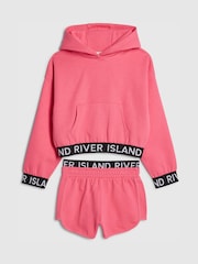 River Island Pink Logo Hoodie & Short Set - Image 1 of 4