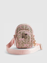River Island Brown Bow Monogram Festival Crossbody Bag - Image 1 of 3