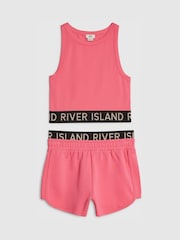 River Island Pink Logo Tank & Runner Short Set - Image 1 of 4