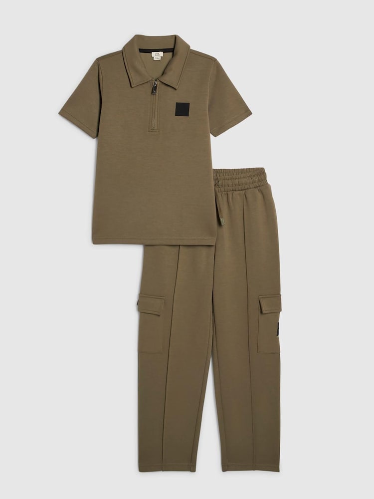 River Island Green Slim Fit Scuba Polo & Jogger Set - Image 1 of 5