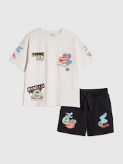 River Island White Oversized Badge T-Shirt & Shorts Set - Image 1 of 4
