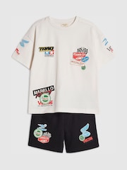 River Island White Oversized Badge T-Shirt & Shorts Set - Image 2 of 4