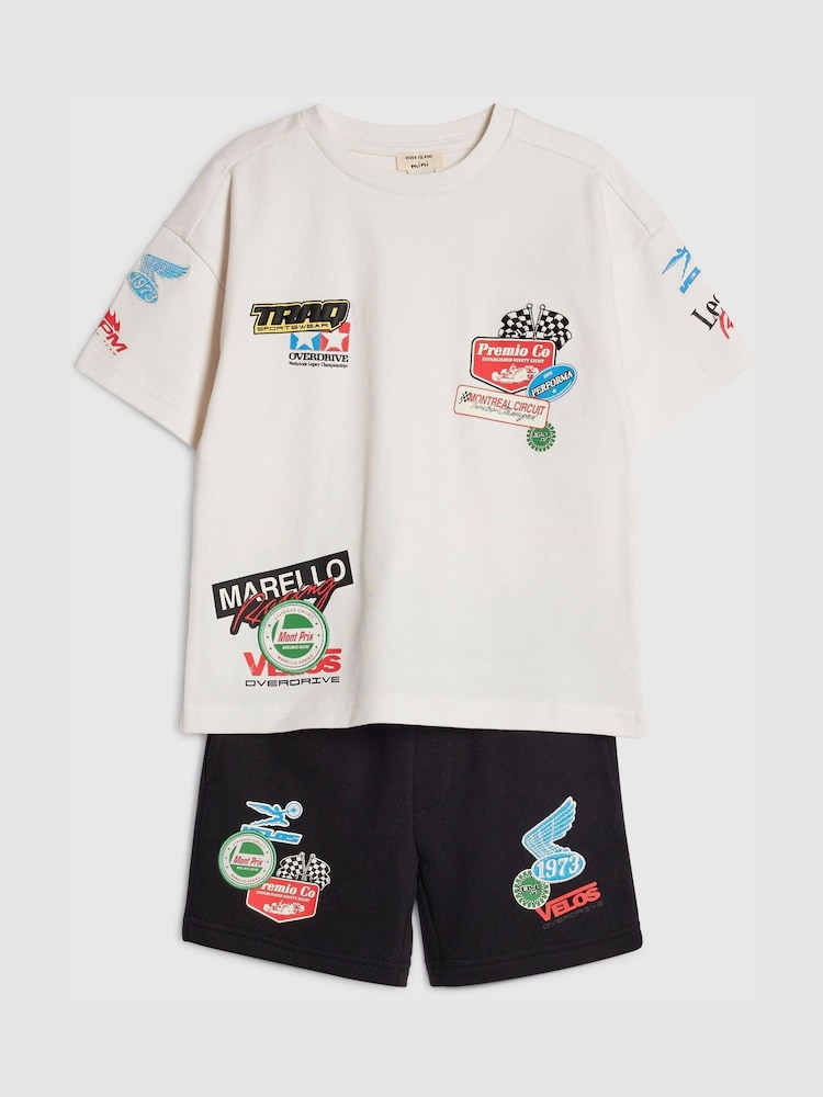 River Island White Oversized Badge T-Shirt & Shorts Set - Image 2 of 4 River Island White Oversized Badge T-Shirt & Shorts Set - Image 2 of 4
