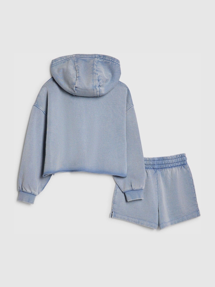 River Island Blue Washed River Hoodie & Short Set - Image 2 of 5