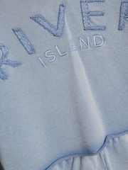 River Island Blue Washed River Hoodie & Short Set - Image 4 of 5