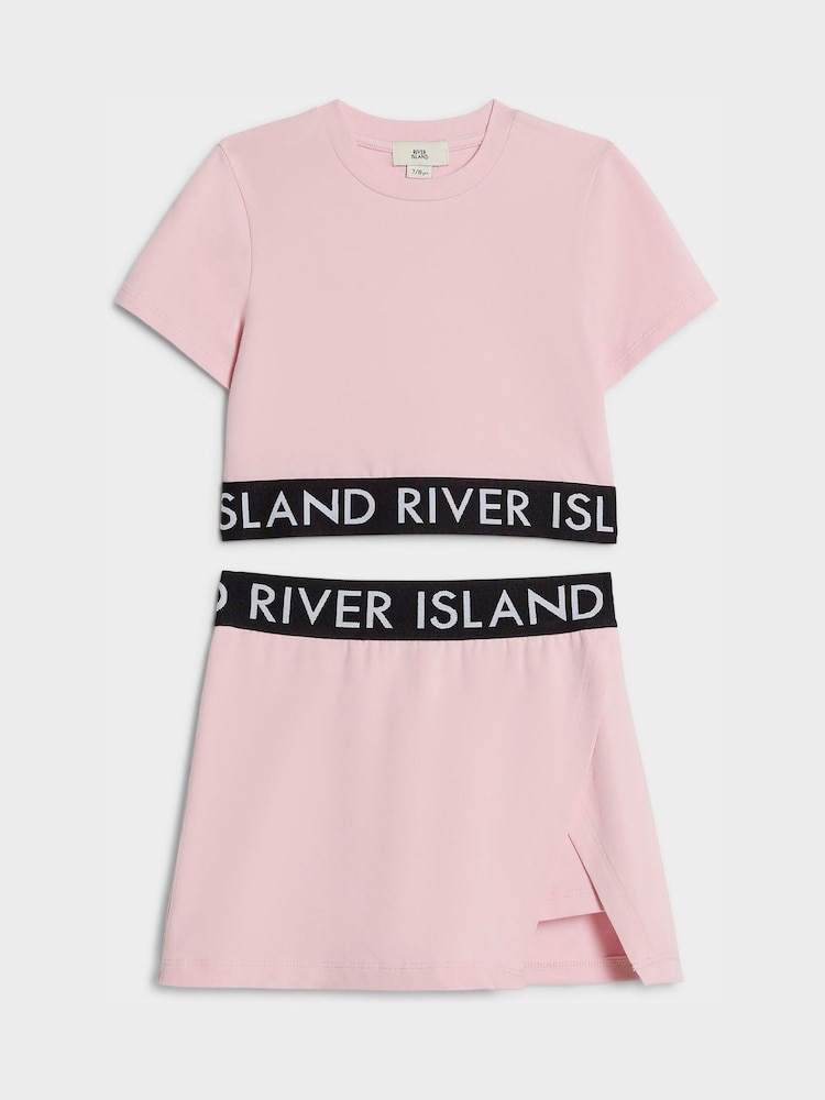 River Island Pink Logo T-Shirt & Skort Set - Image 1 of 4