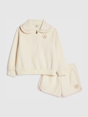 River Island Cream Collar Sweatshirt & Runner Shorts Set - Image 1 of 5