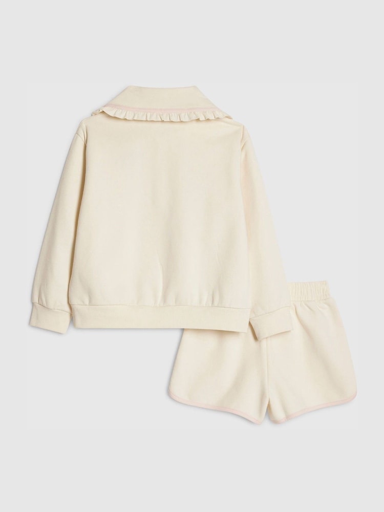 River Island Cream Collar Sweatshirt & Runner Shorts Set - Image 2 of 5