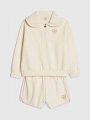 River Island Cream Collar Sweatshirt & Runner Shorts Set - Image 3 of 5
