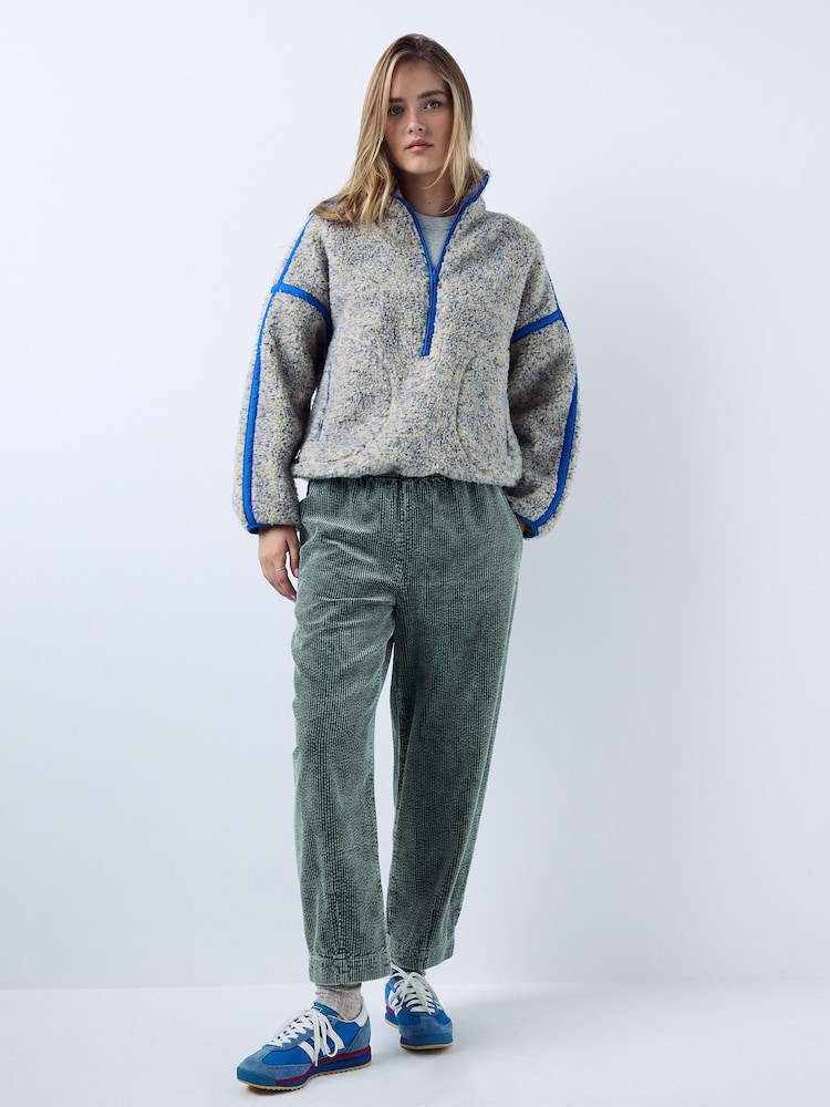 Washed Green Barrel Leg Soft Cord Trousers - Image 2 of 5 Washed Green Barrel Leg Soft Cord Trousers - Image 2 of 5
