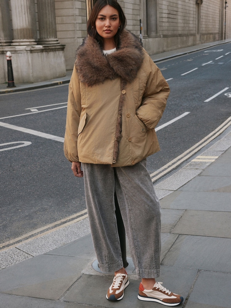 Gris lavado - Pantalones de pana suave con Pernera tipo barril - Imagen 1 de 4
