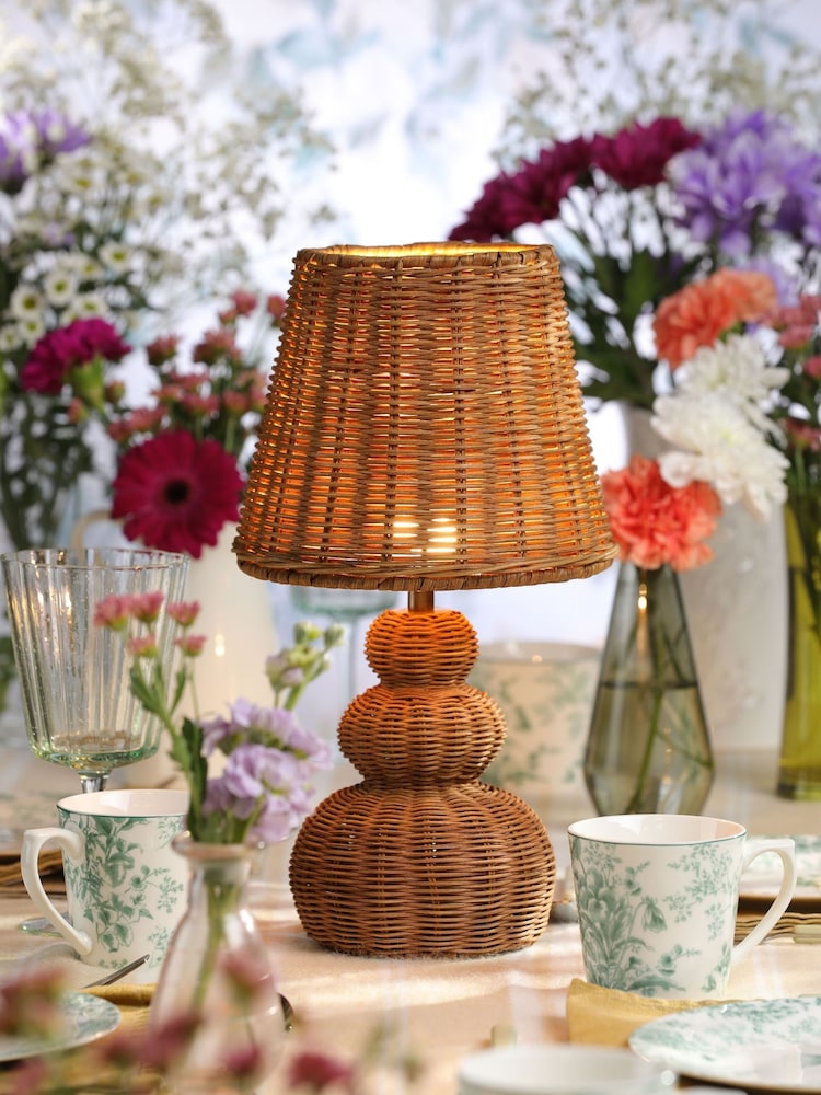 Laura Ashley Natural Brown Hasfield Rattan Rechargeable Table Lamp - Image 1 of 6 Laura Ashley Natural Brown Hasfield Rattan Rechargeable Table Lamp - Image 1 of 6