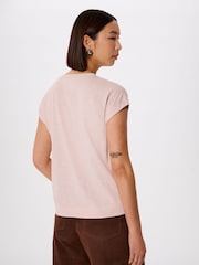 Whistles Pink Willa V-Neck Cap Sleeve T-Shirt - Image 2 of 5
