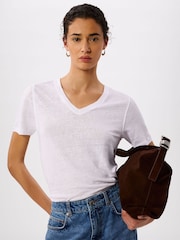 Whistles White Linen V-Neck T-Shirt - Image 1 of 5