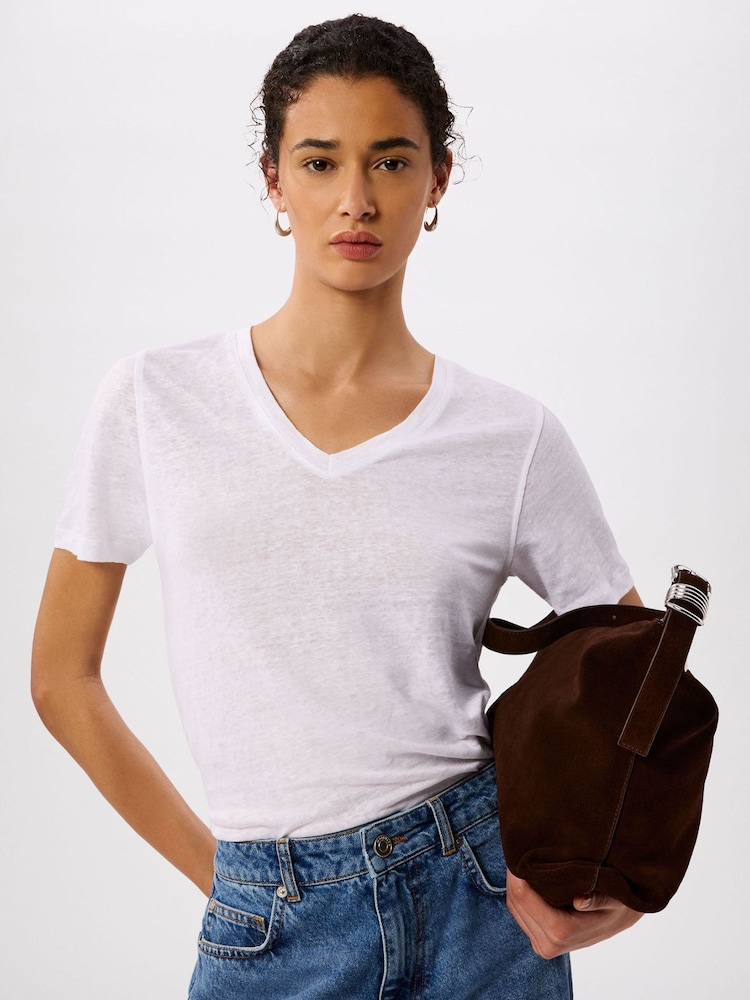 Whistles White Linen V-Neck T-Shirt - Image 1 of 5