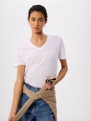 Whistles White Linen V-Neck T-Shirt - Image 3 of 5