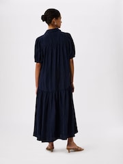 Whistles Blue Textured Drop Waist Midi Dress - Image 2 of 4