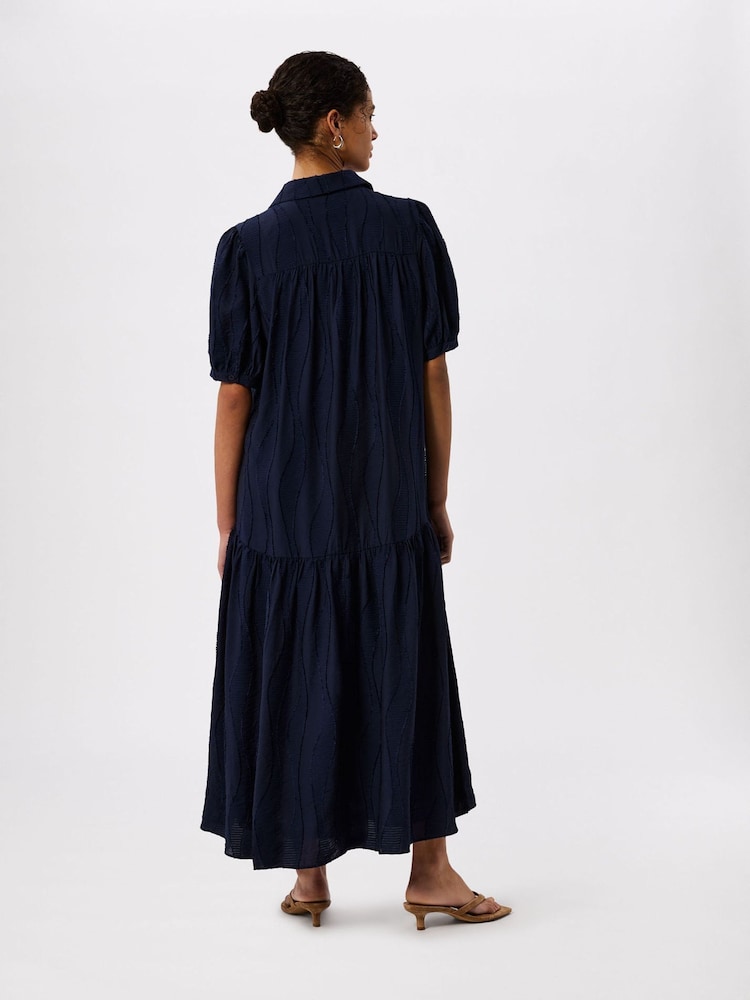 Whistles Blue Textured Drop Waist Midi Dress - Image 2 of 4
