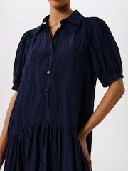 Whistles Blue Textured Drop Waist Midi Dress - Image 3 of 4