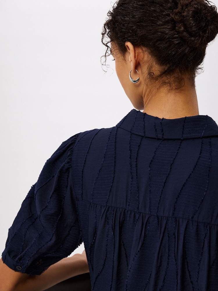 Whistles Blue Textured Drop Waist Midi Dress - Image 4 of 4