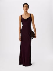 Whistles Brown Thea Cowl Satin Maxi Dress - Image 1 of 4