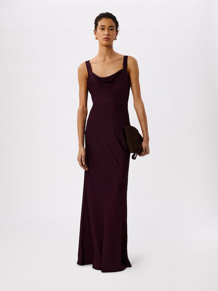 Whistles Brown Thea Cowl Satin Maxi Dress - Image 1 of 4