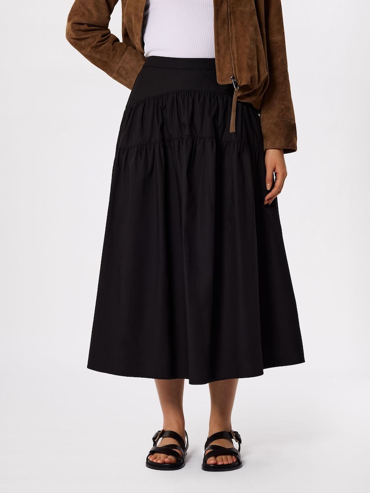 Whistles Black Tier Hem Cotton Skirt - Image 1 of 5