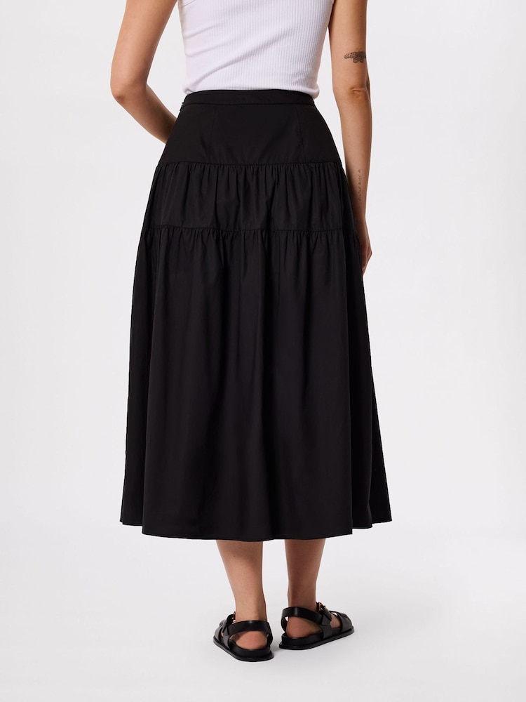 Whistles Black Tier Hem Cotton Skirt - Image 2 of 5