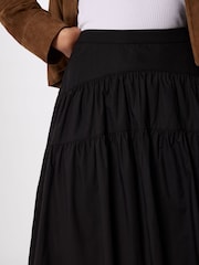 Whistles Black Tier Hem Cotton Skirt - Image 4 of 5