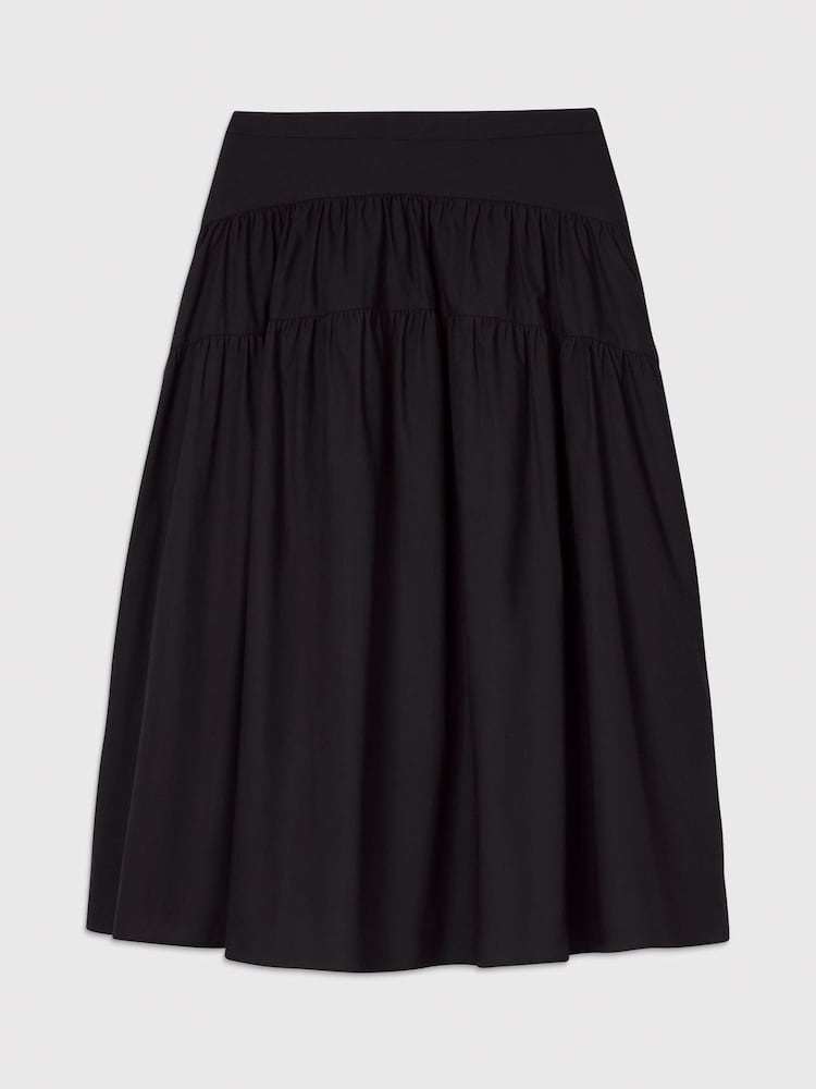 Whistles Black Tier Hem Cotton Skirt - Image 5 of 5