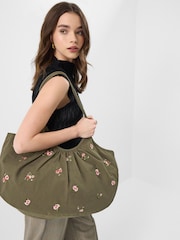 Accessorize Green Oversized Floral Embroidered Shoulder Bag - Image 1 of 3