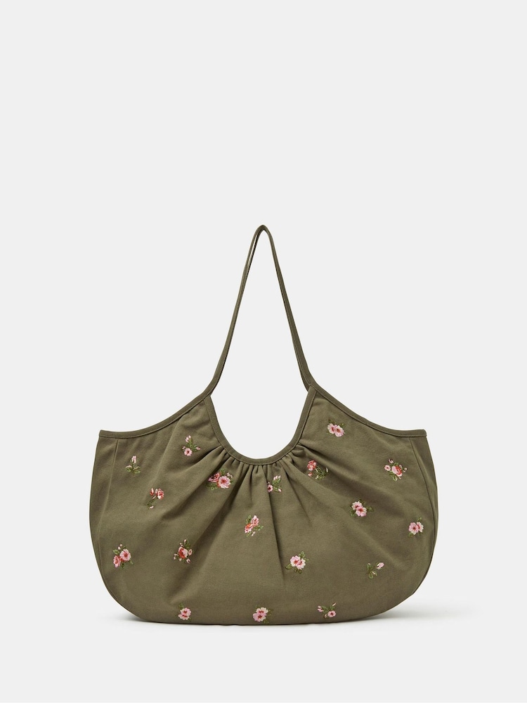 Accessorize Green Oversized Floral Embroidered Shoulder Bag - Image 2 of 3 Accessorize Green Oversized Floral Embroidered Shoulder Bag - Image 2 of 3