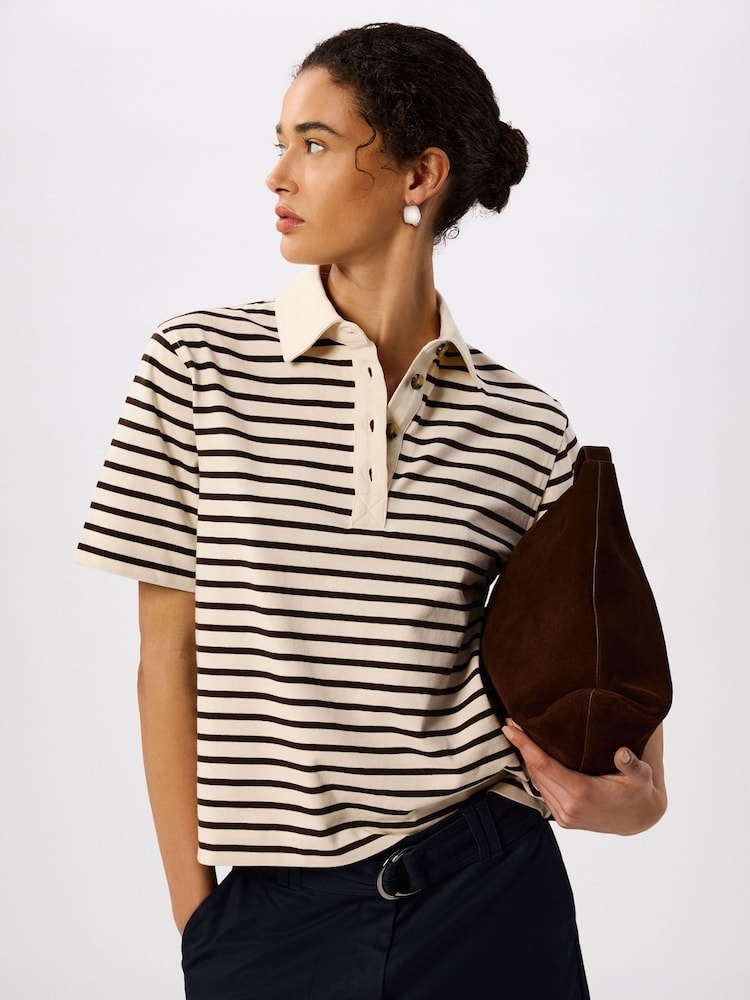 Whistles White Short Sleeve Stripe Polo Shirt - Image 1 of 5