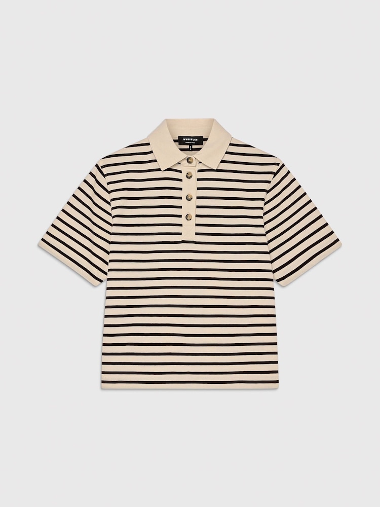 Whistles White Short Sleeve Stripe Polo Shirt - Image 5 of 5