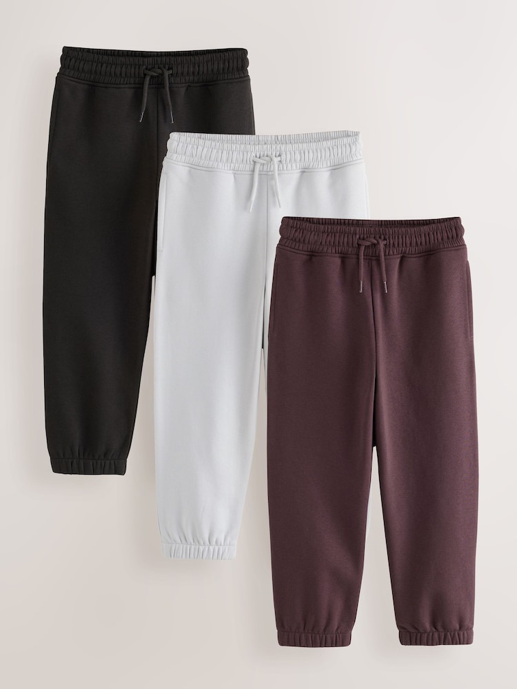 Brown/Purple/Grey Regular Fit Joggers 3 Pack (3-16yrs) - Image 1 of 8 Brown/Purple/Grey Regular Fit Joggers 3 Pack (3-16yrs) - Image 1 of 8