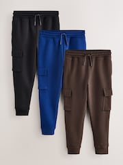 Black/Blue/Brown Slim Cargo Joggers 3 Pack (3-16yrs) - Image 1 of 7