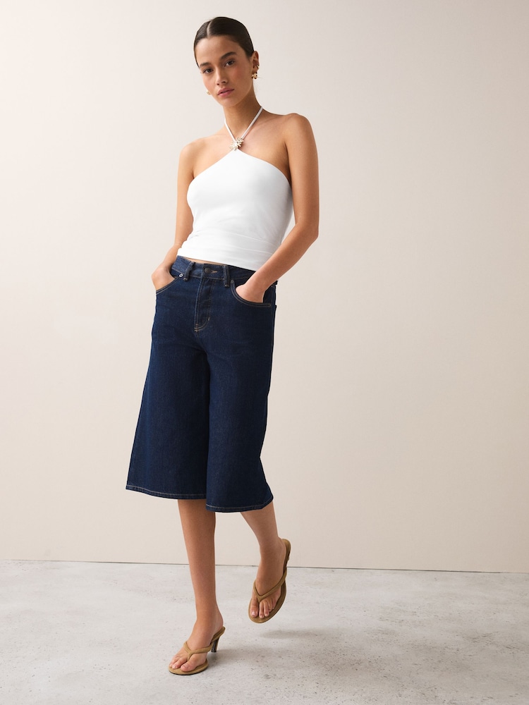 White Soft Touch Slinky Sleeveless Halter Neck Hardware Top - Image 2 of 3 White Soft Touch Slinky Sleeveless Halter Neck Hardware Top - Image 2 of 3