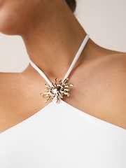 White Soft Touch Slinky Sleeveless Halter Neck Hardware Top - Image 6 of 9