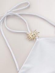 White Soft Touch Slinky Sleeveless Halter Neck Hardware Top - Image 8 of 9